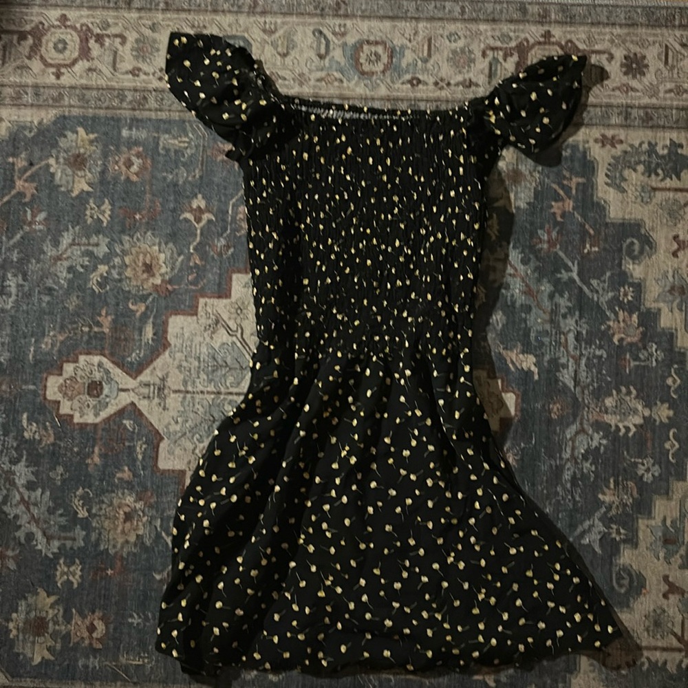 2/$15 Cutest black and yellow floral smocked mini dress